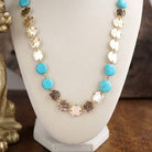 Desert Rhythm – Turquoise Color Stone & Textured Coin Necklace-Necklaces-PennyLine inc-Stuffology - Where Vintage Meets Modern, A Boutique for Real Women in Crosbyton, TX
