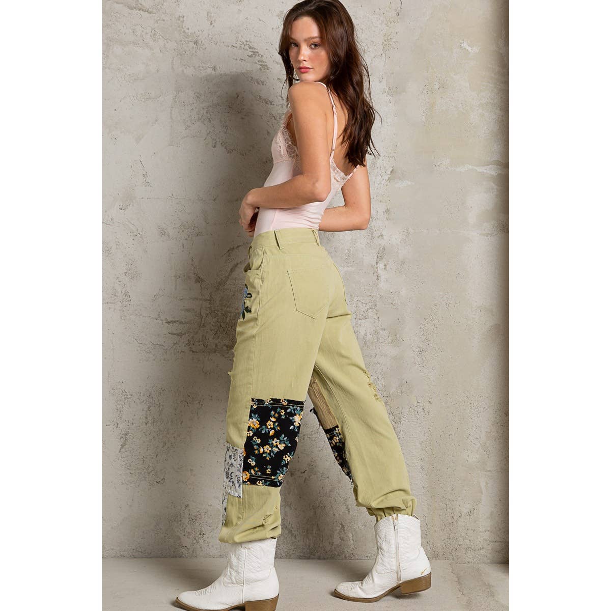 Embroidered Patchwork detail Jogger Pants/Stuffology Boutique-Pants-Pol Clothing-Stuffology - Where Vintage Meets Modern, A Boutique for Real Women in Crosbyton, TX