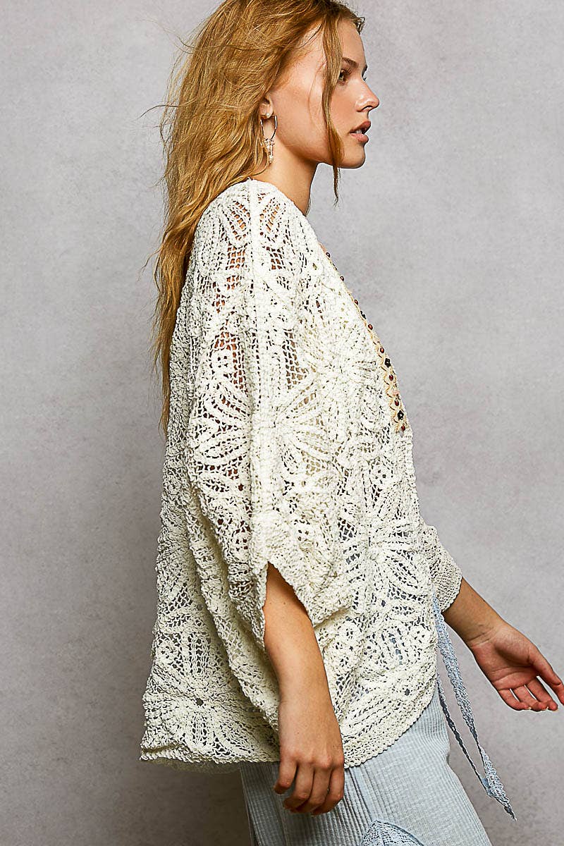 POL Clothing V-Neck Crochet Batwing Sleeve Cardigan Top-Shirt / Jacket-Pol Clothing-Stuffology - Where Vintage Meets Modern, A Boutique for Real Women in Crosbyton, TX