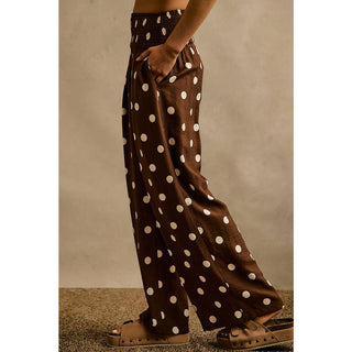 POLKA DOT CREPE SMOCKED POCKET WIDE LEG PANTS-Wide Leg Pants-So Me-Stuffology - Where Vintage Meets Modern, A Boutique for Real Women in Crosbyton, TX