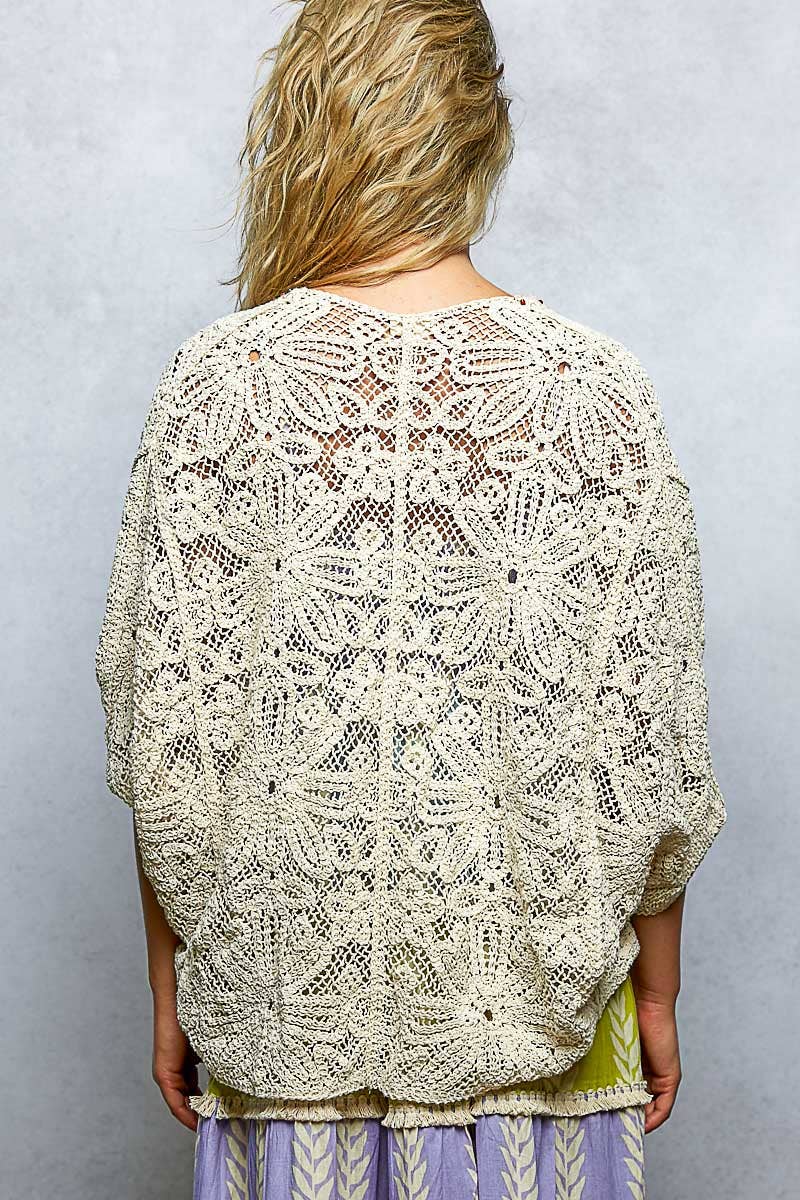 POL Clothing V-Neck Crochet Batwing Sleeve Cardigan Top-Shirt / Jacket-Pol Clothing-Stuffology - Where Vintage Meets Modern, A Boutique for Real Women in Crosbyton, TX