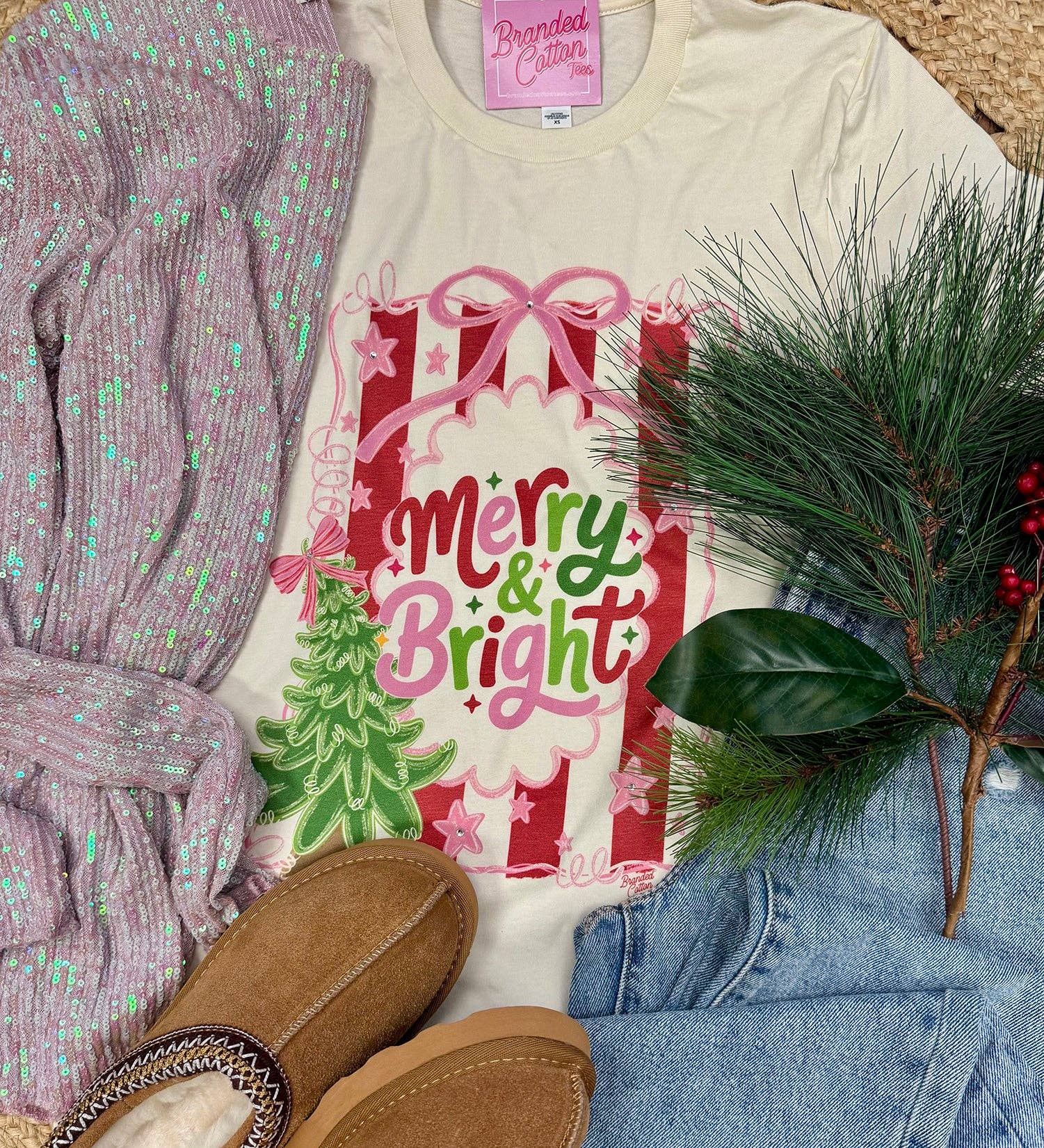 Merry & Bright Bow Frame-Branded Cotton-Stuffology - Where Vintage Meets Modern, A Boutique for Real Women in Crosbyton, TX