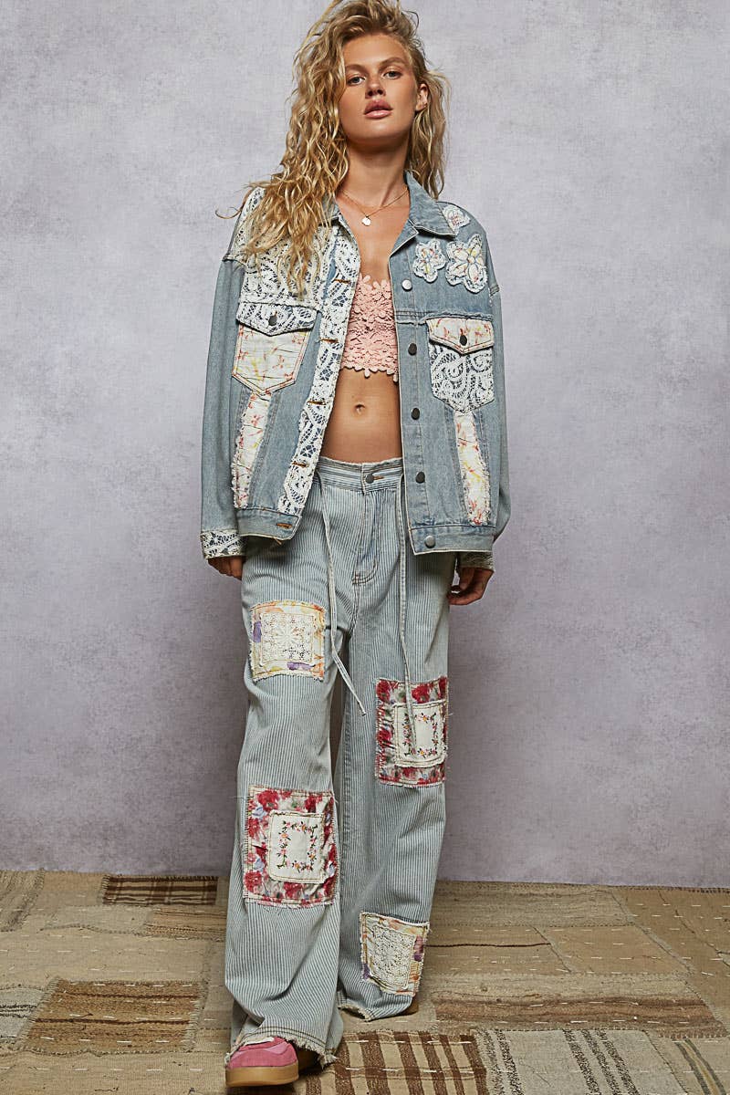POL Clothing Vintage Striped Patch Pants-Jeans-Pol Clothing-Stuffology - Where Vintage Meets Modern, A Boutique for Real Women in Crosbyton, TX