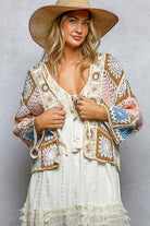 Granny Square 3/4 Sleeve Crochet Cardigan Top-Cardigan-Pol Clothing-Stuffology - Where Vintage Meets Modern, A Boutique for Real Women in Crosbyton, TX