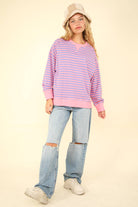 Stripe Comfy Casual Oversized Knit Top /Stuffology Boutique-SWEATSHIRT-VERY J-Stuffology - Where Vintage Meets Modern, A Boutique for Real Women in Crosbyton, TX