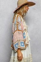 Granny Square 3/4 Sleeve Crochet Cardigan Top-Cardigan-Pol Clothing-Stuffology - Where Vintage Meets Modern, A Boutique for Real Women in Crosbyton, TX