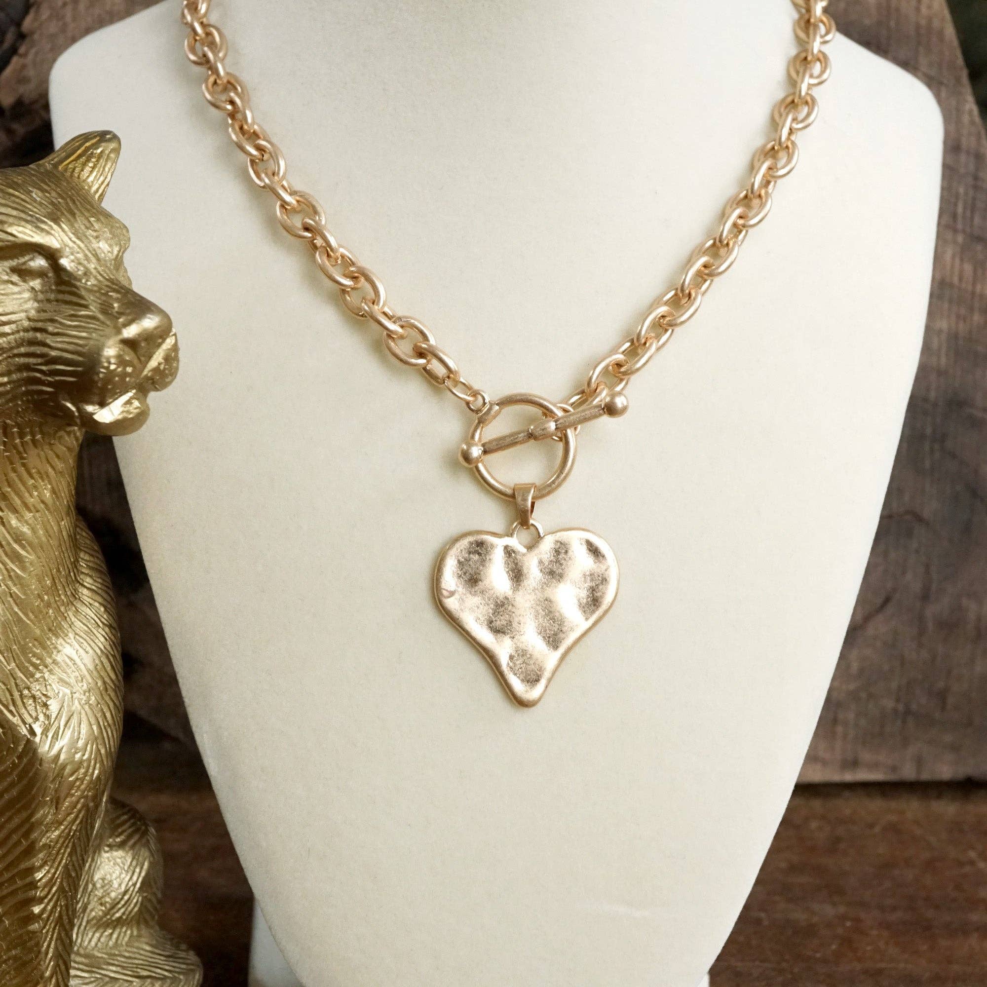 Boho Hammered Heart Front Toggle Necklace – Rustic Gold or Silver-Necklaces-PennyLine inc-Stuffology - Where Vintage Meets Modern, A Boutique for Real Women in Crosbyton, TX