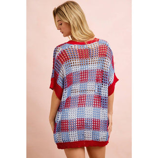 Checker Board Open Knit Cardigan-Cardigan-BiBi-Stuffology - Where Vintage Meets Modern, A Boutique for Real Women in Crosbyton, TX