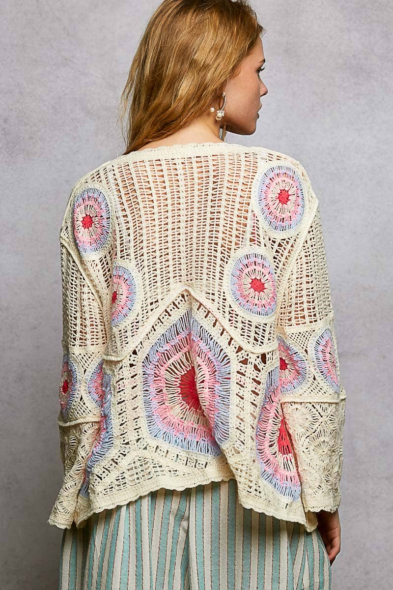 V-Neck Granny Circle Motif Scalloped Edge Crochet Top-Crochet Top-Pol Clothing-Stuffology - Where Vintage Meets Modern, A Boutique for Real Women in Crosbyton, TX