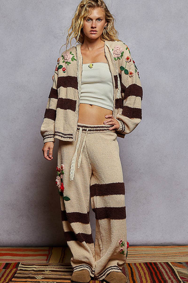 POL Clothing - Striped pattern 3D embroidered hoodie zip-up sweater top-Pol Clothing-Stuffology - Where Vintage Meets Modern, A Boutique for Real Women in Crosbyton, TX