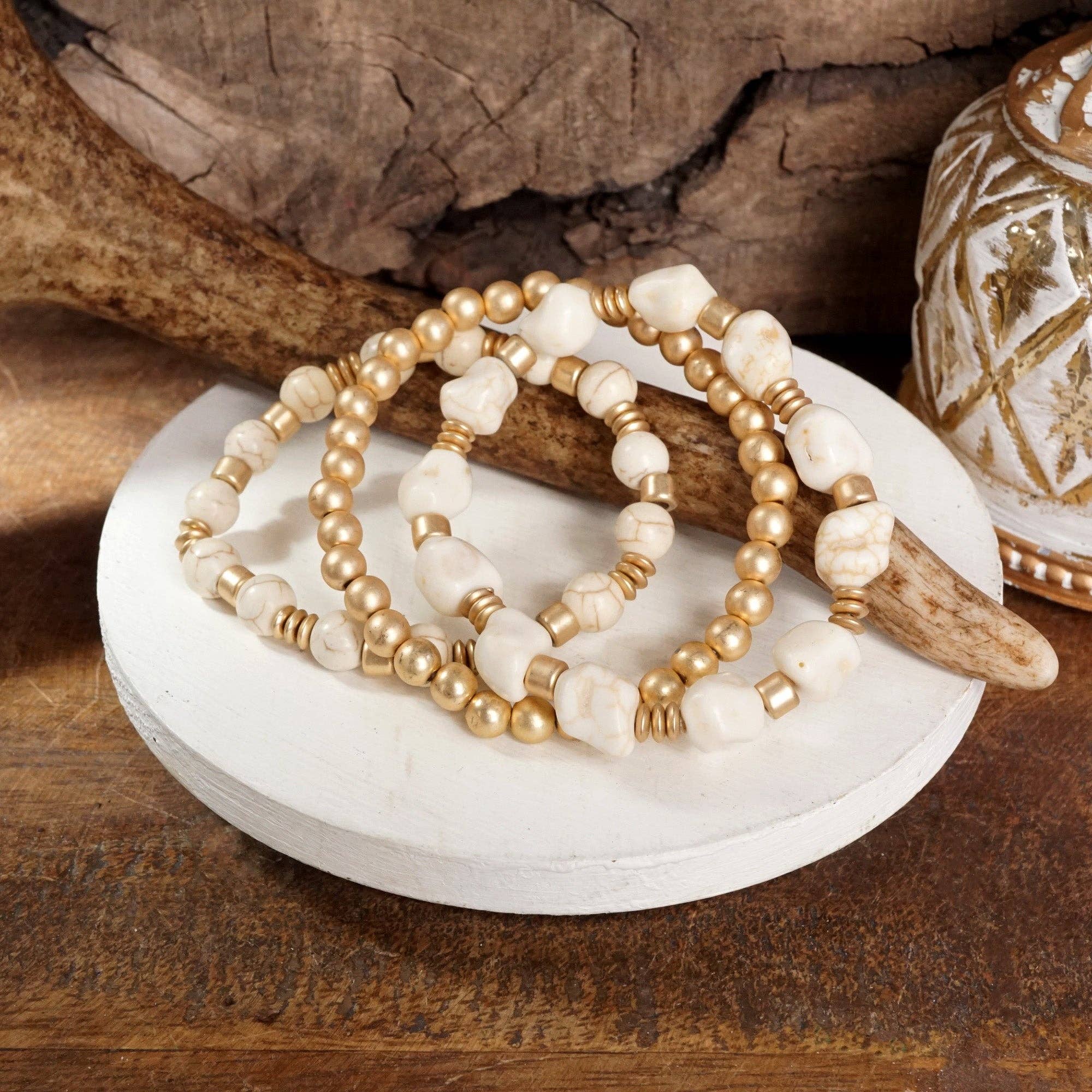 Western-Inspired Beaded Bracelet Set – Gold & Stone Accents-PennyLine inc-Stuffology - Where Vintage Meets Modern, A Boutique for Real Women in Crosbyton, TX