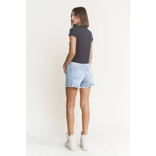 High Waisted Frayed Mica Denim Shorts-Shorts-Mica Denim-Stuffology - Where Vintage Meets Modern, A Boutique for Real Women in Crosbyton, TX