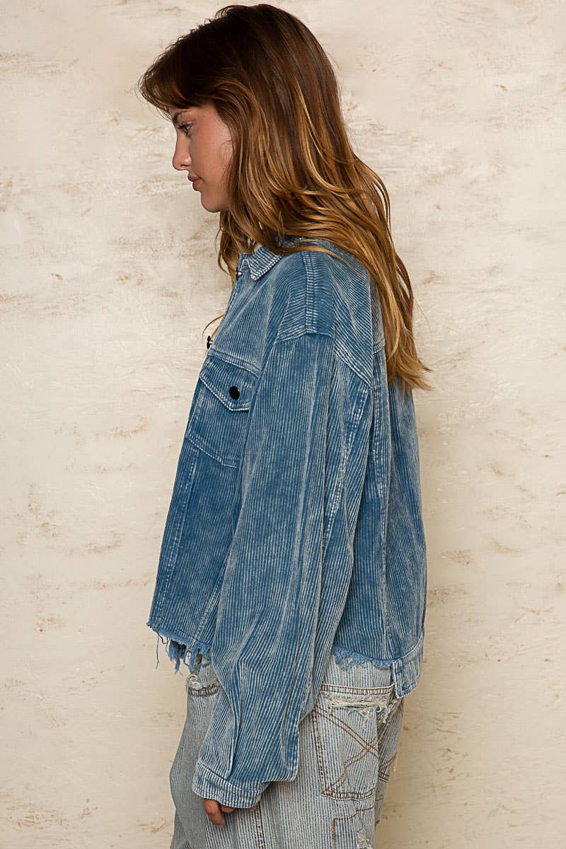 Distressed Hem Corduroy Jacket /Stuffology Boutique-Jackets-Pol Clothing-Stuffology - Where Vintage Meets Modern, A Boutique for Real Women in Crosbyton, TX