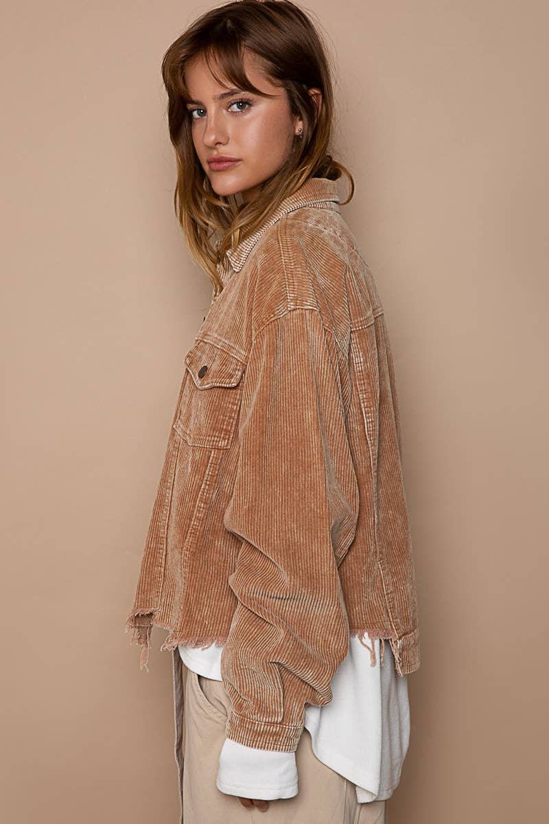 Distressed Hem Corduroy Jacket /Stuffology Boutique-Jackets-Pol Clothing-Stuffology - Where Vintage Meets Modern, A Boutique for Real Women in Crosbyton, TX