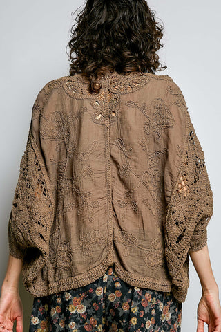 Batwing Sleeve Button Down Solid Crochet Cardigan Top-Pol Clothing-Stuffology - Where Vintage Meets Modern, A Boutique for Real Women in Crosbyton, TX