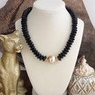Wood Saucer Beads Short Statement Necklace Gold center Hot Pink Beige Turquoise-Necklaces-PennyLine inc-Stuffology - Where Vintage Meets Modern, A Boutique for Real Women in Crosbyton, TX
