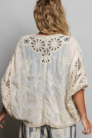 Batwing Sleeve Button Down Solid Crochet Cardigan Top-Pol Clothing-Stuffology - Where Vintage Meets Modern, A Boutique for Real Women in Crosbyton, TX