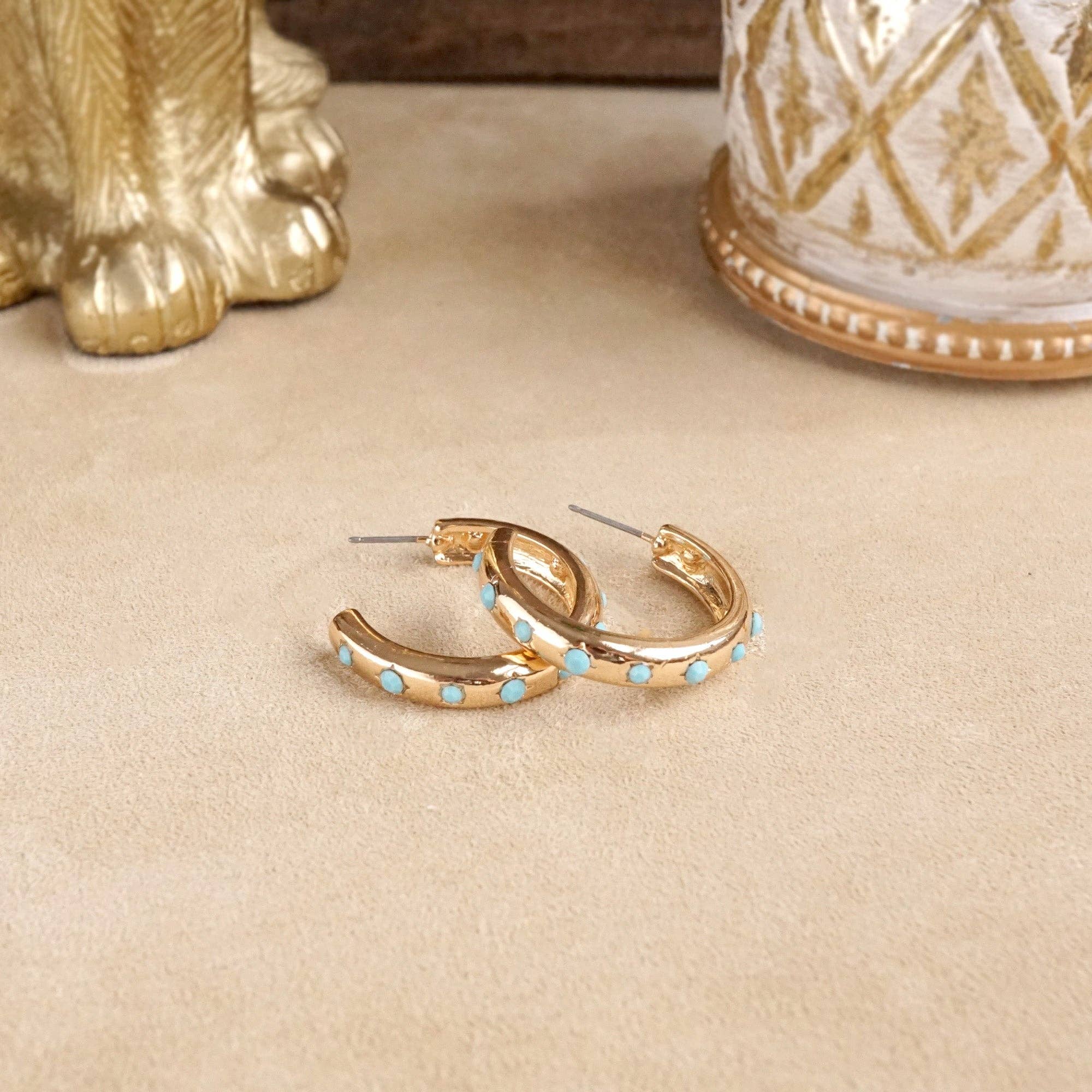 Classic Bubble Hoops – Gold with Crystal, Pearl, or Turquoise-Earrings-PennyLine inc-Stuffology - Where Vintage Meets Modern, A Boutique for Real Women in Crosbyton, TX
