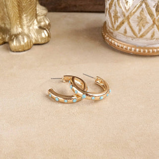 Classic Bubble Hoops – Gold with Crystal, Pearl, or Turquoise-Earrings-PennyLine inc-Stuffology - Where Vintage Meets Modern, A Boutique for Real Women in Crosbyton, TX
