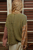 Star pattern raw edge French terry mixed sweater cardigan-Sweater Cardigan-Pol Clothing-Stuffology - Where Vintage Meets Modern, A Boutique for Real Women in Crosbyton, TX
