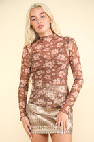 NT11909-High Neck Fitted Sheer Mesh Lace Knit Top-MESH TOP-VERY J-Stuffology - Where Vintage Meets Modern, A Boutique for Real Women in Crosbyton, TX