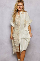 Dangle Trim Textured Cotton Oversized Long Shirt Dress-Dresses-Pol Clothing-Stuffology - Where Vintage Meets Modern, A Boutique for Real Women in Crosbyton, TX