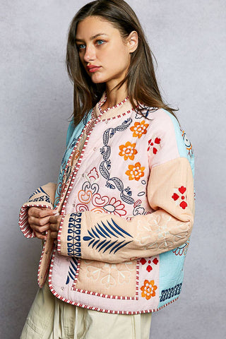 Graphic Colorful Embroidery Roomy Fit Jacket-Pol Clothing-Stuffology - Where Vintage Meets Modern, A Boutique for Real Women in Crosbyton, TX