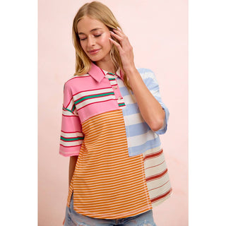 MIX AND MATCH STRIPE COLOR BLOCK PULLOVER TOP