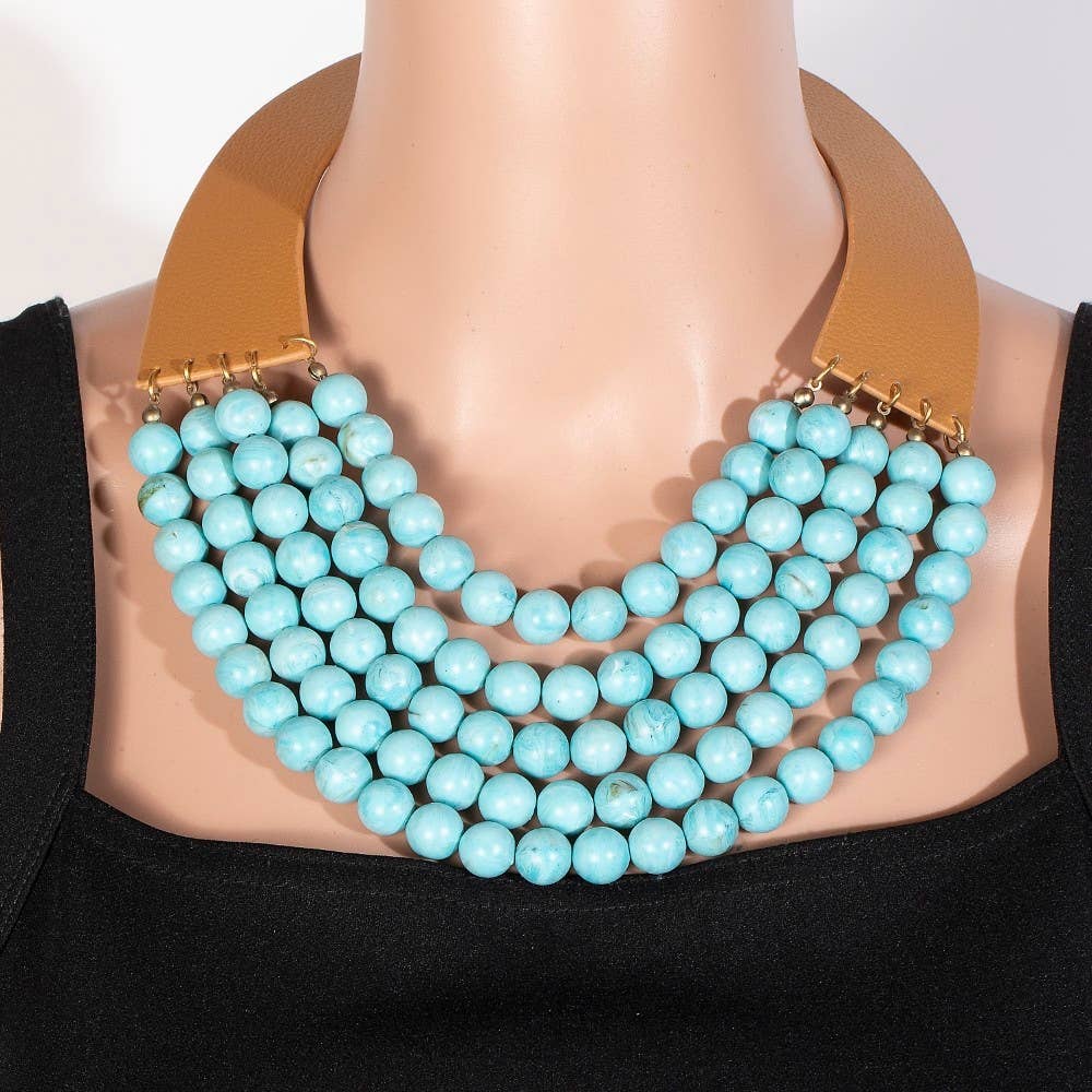 Turquoise Beads And Leather Statement Necklace-Anarchy Street-Stuffology - Where Vintage Meets Modern, A Boutique for Real Women in Crosbyton, TX