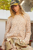 Round neck open knitted crochet solid sweater-Sweaters-Pol Clothing-Stuffology - Where Vintage Meets Modern, A Boutique for Real Women in Crosbyton, TX