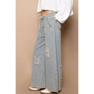 Distressed waist strape stripe denim wide pants-Jeans-Pol Clothing-Stuffology - Where Vintage Meets Modern, A Boutique for Real Women in Crosbyton, TX