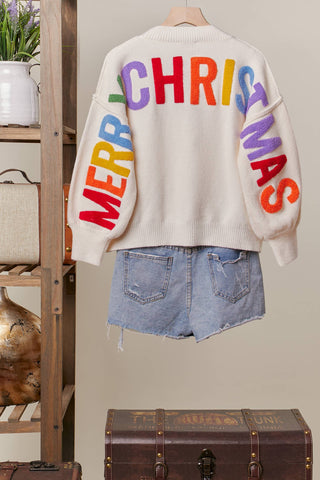 Christmas Sweater with Lettering-Sweaters-Mello.-Stuffology - Where Vintage Meets Modern, A Boutique for Real Women in Crosbyton, TX