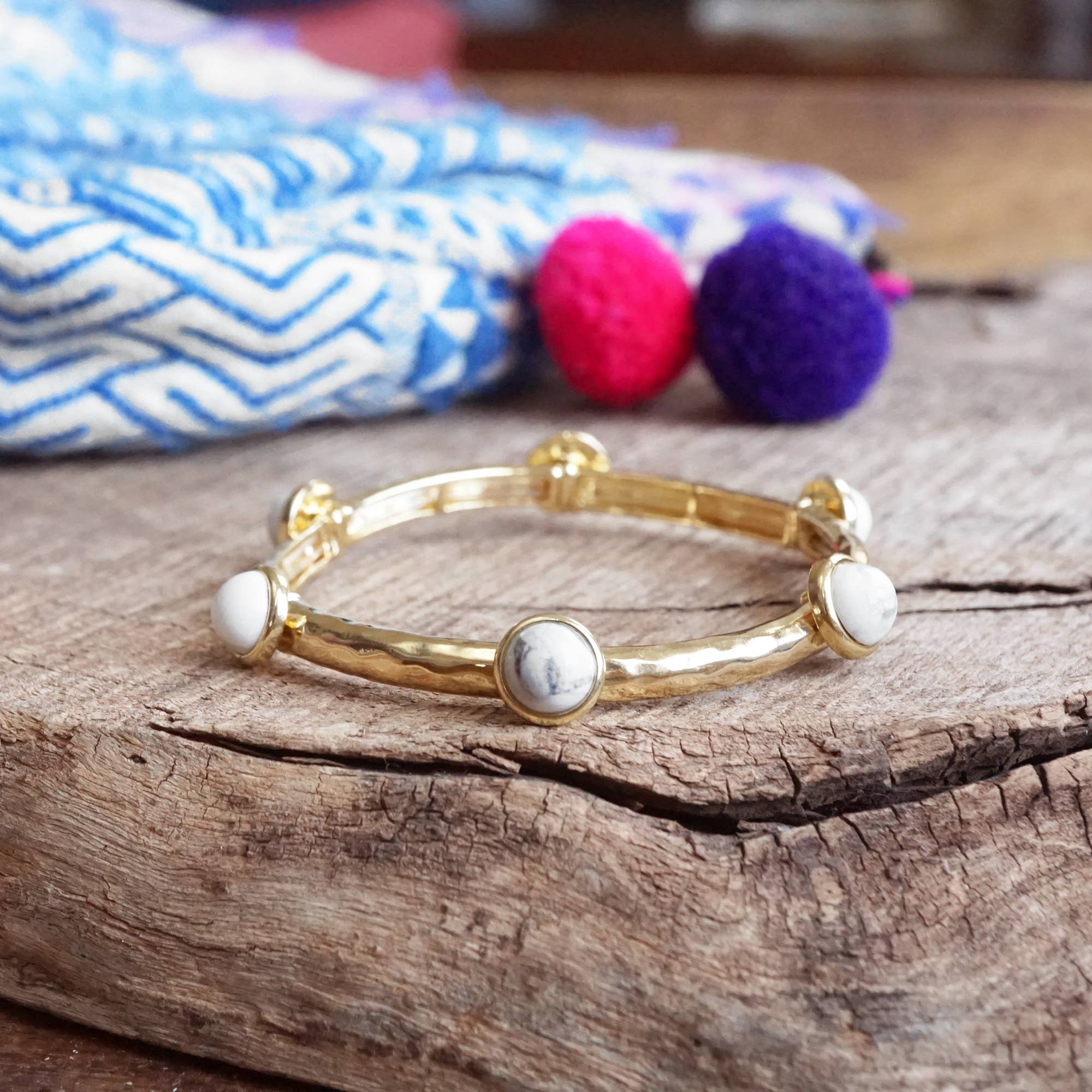 Jeweled Golden Bangle with semi precious stone dots-Bracelets-PennyLine inc-Stuffology - Where Vintage Meets Modern, A Boutique for Real Women in Crosbyton, TX