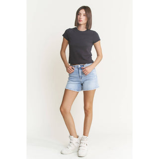 High Waisted Frayed Mica Denim Shorts-Shorts-Mica Denim-Stuffology - Where Vintage Meets Modern, A Boutique for Real Women in Crosbyton, TX
