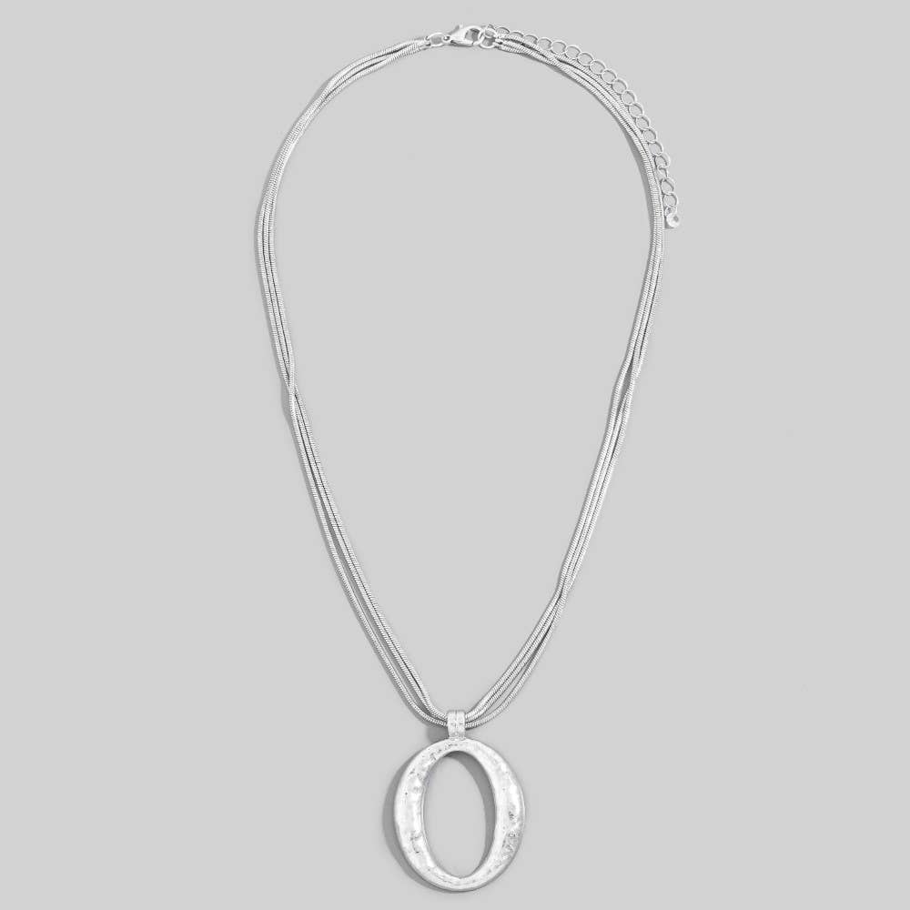 Matte Hammered Gold Oval Pendant Layered Chains Necklace-Necklaces-The Looks by Fame Accessories-Stuffology - Where Vintage Meets Modern, A Boutique for Real Women in Crosbyton, TX