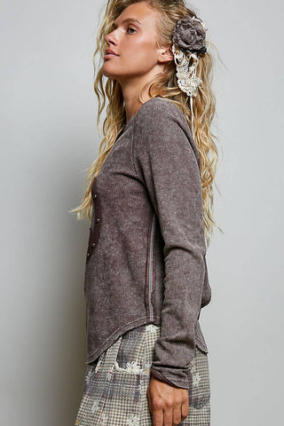 Studded Peace Sign Long Sleeve Thermal Top-Tops-Pol Clothing-Stuffology - Where Vintage Meets Modern, A Boutique for Real Women in Crosbyton, TX