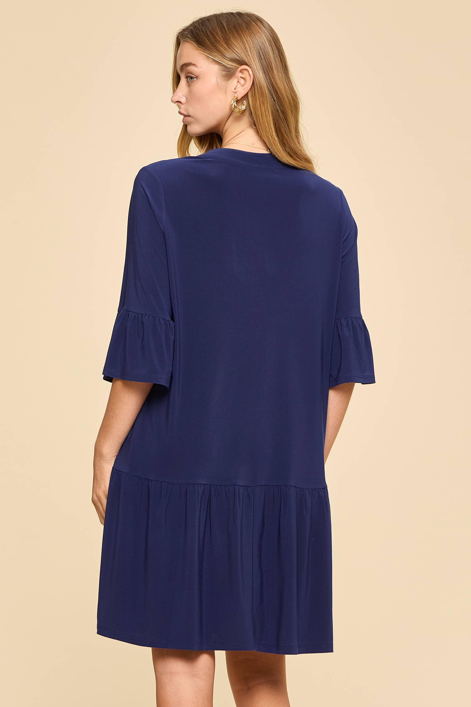 Shirred Tiered Relaxed 3/4 Sleeve Dress-Dresses-Dear Scarlett-Stuffology - Where Vintage Meets Modern, A Boutique for Real Women in Crosbyton, TX