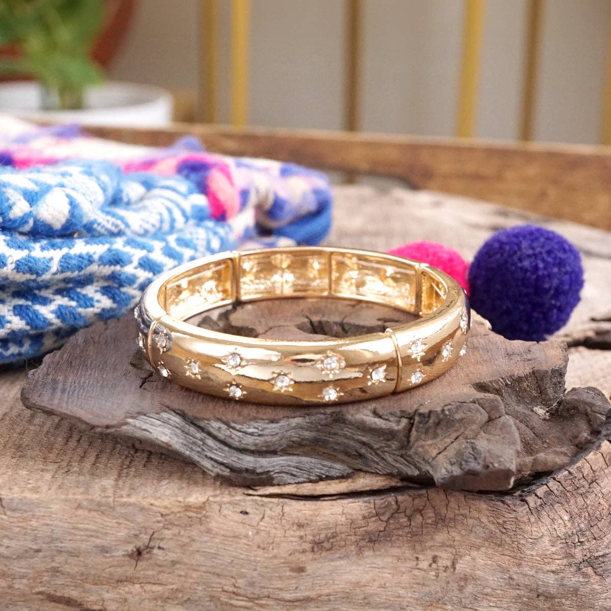 Gold-Tone Eternity Stretch Bangle – Pearls, Turquoise, or Crystals-Bracelets-PennyLine inc-Stuffology - Where Vintage Meets Modern, A Boutique for Real Women in Crosbyton, TX