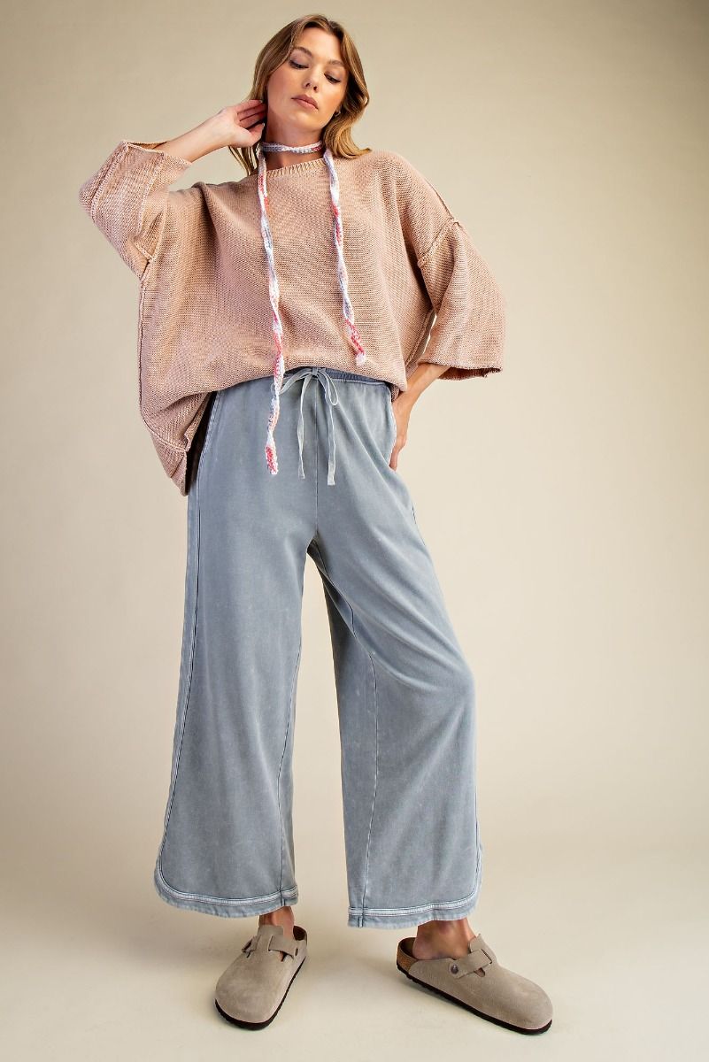 Faded Denim Mineral Washed Terry Pants-Pants-EASEL-Stuffology - Where Vintage Meets Modern, A Boutique for Real Women in Crosbyton, TX