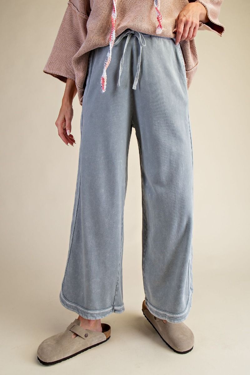Faded Denim Mineral Washed Terry Pants-Pants-EASEL-Stuffology - Where Vintage Meets Modern, A Boutique for Real Women in Crosbyton, TX