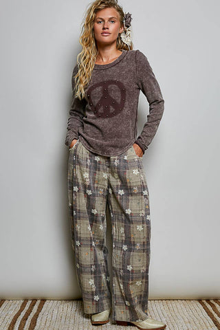 Studded Peace Sign Long Sleeve Thermal Top-Tops-Pol Clothing-Stuffology - Where Vintage Meets Modern, A Boutique for Real Women in Crosbyton, TX