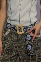 Floral Print Square Buckle Belt-BELT-Pol Clothing-Stuffology - Where Vintage Meets Modern, A Boutique for Real Women in Crosbyton, TX