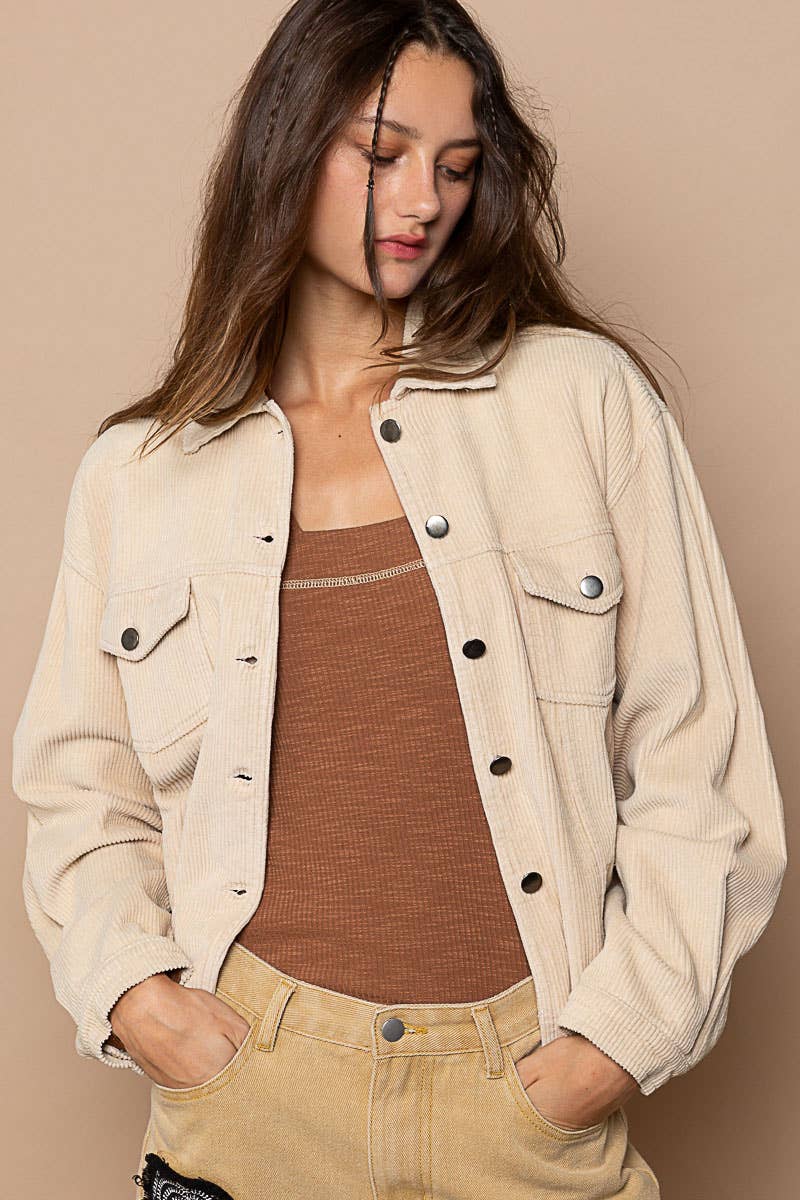 Distressed Hem Corduroy Jacket /Stuffology Boutique-Jackets-Pol Clothing-Stuffology - Where Vintage Meets Modern, A Boutique for Real Women in Crosbyton, TX