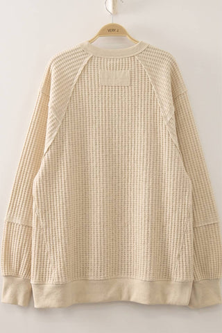 NT12818-Waffle Patch Detail Pullover-VERY J-Stuffology - Where Vintage Meets Modern, A Boutique for Real Women in Crosbyton, TX