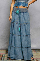 Boho Belle Tiered Denim Maxi Skirt-Skirts-Pol Clothing-Stuffology - Where Vintage Meets Modern, A Boutique for Real Women in Crosbyton, TX