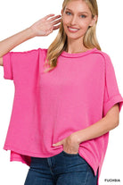 Corded Rib Short Cuff Sleeve Raw Edge Top-TOP-Stuffology Boutique-Stuffology - Where Vintage Meets Modern, A Boutique for Real Women in Crosbyton, TX