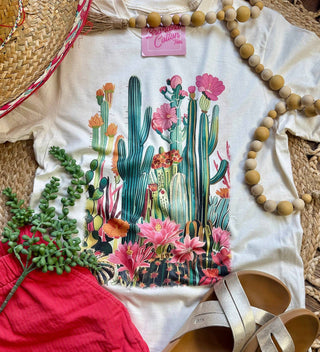 Blooming Cactus-Graphic Tees-Branded Cotton-Stuffology - Where Vintage Meets Modern, A Boutique for Real Women in Crosbyton, TX