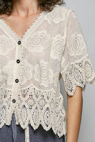 Crochet Trim Neckline Short Sleeve Jacket Top-Pol Clothing-Stuffology - Where Vintage Meets Modern, A Boutique for Real Women in Crosbyton, TX