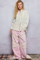 Long Sleeve Embroidered Scalloped Edge Shirt Top-Pol Clothing-Stuffology - Where Vintage Meets Modern, A Boutique for Real Women in Crosbyton, TX