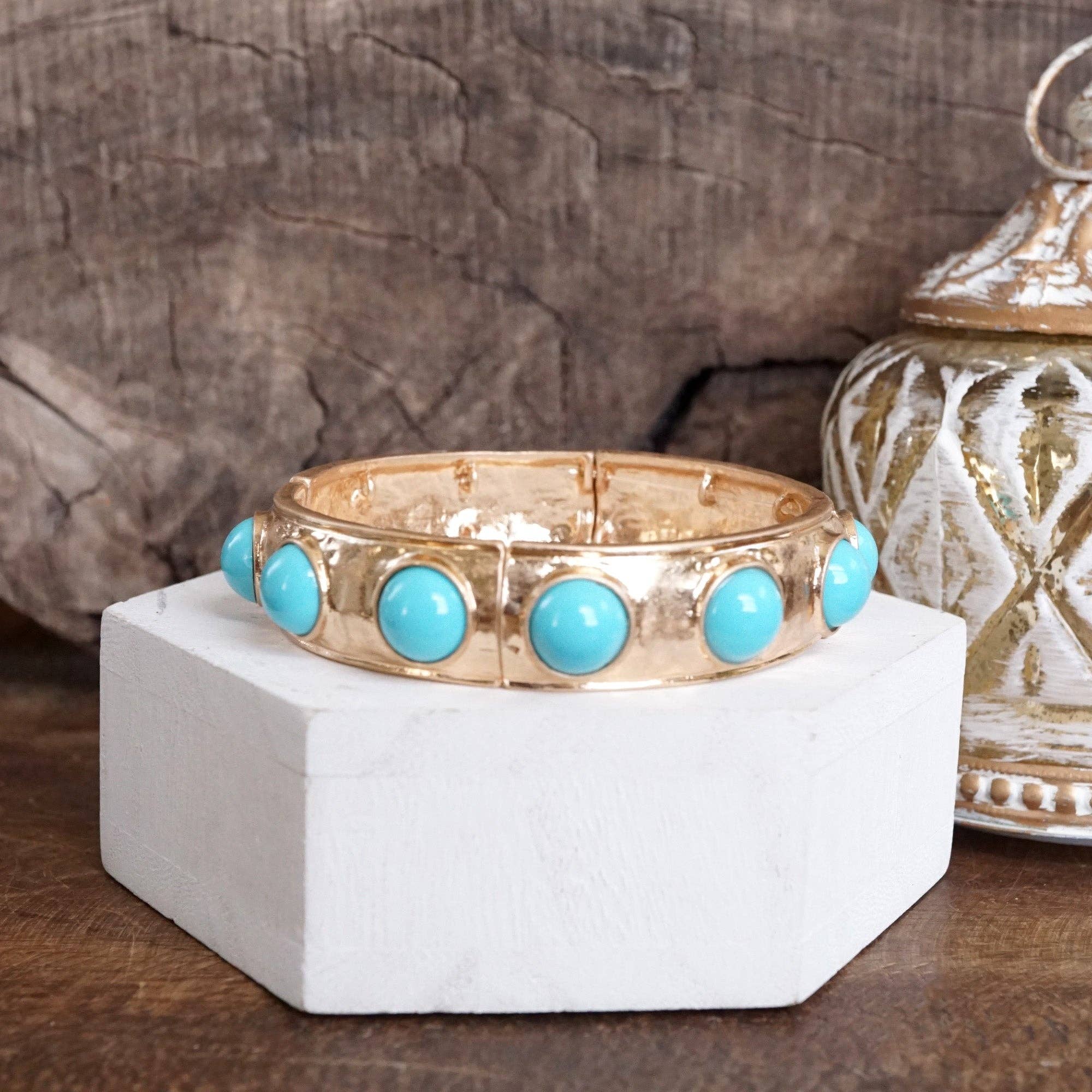 Eternity Statement Bangle Turquoise and Gold Tone-Bracelets-PennyLine inc-Stuffology - Where Vintage Meets Modern, A Boutique for Real Women in Crosbyton, TX